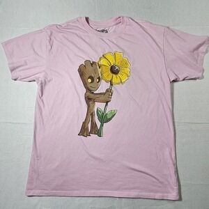 Marvel Baby Groot Pink Graphic Tee Embroidered Sunflower Shirt Womens Medium